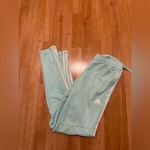 Adidas mint spring green track pants with zippered ankles white stripes size S